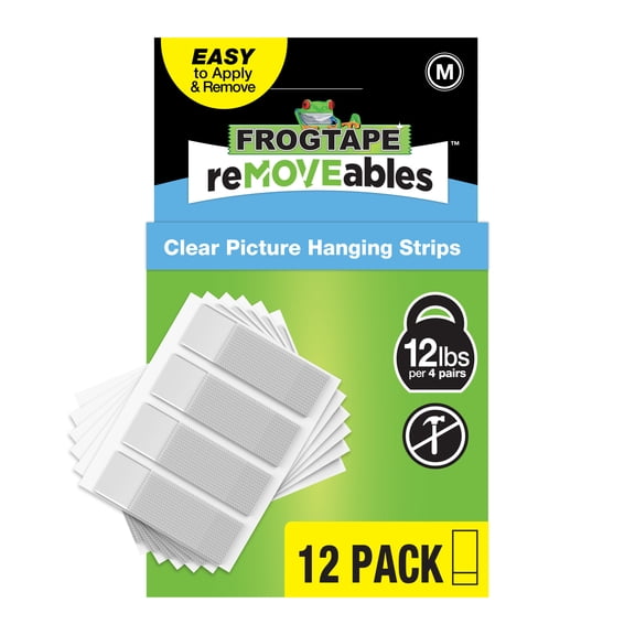 FrogTape reMOVEables Medium Clear Picture Hanging Strips, 12 Pairs
