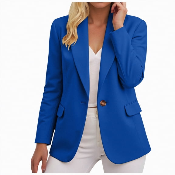 Rotm Office Wear for Women Women's Work Office Blazer Stretch Lapel Collar Long Sleeve Jacket Suit Blazer Blue,XL