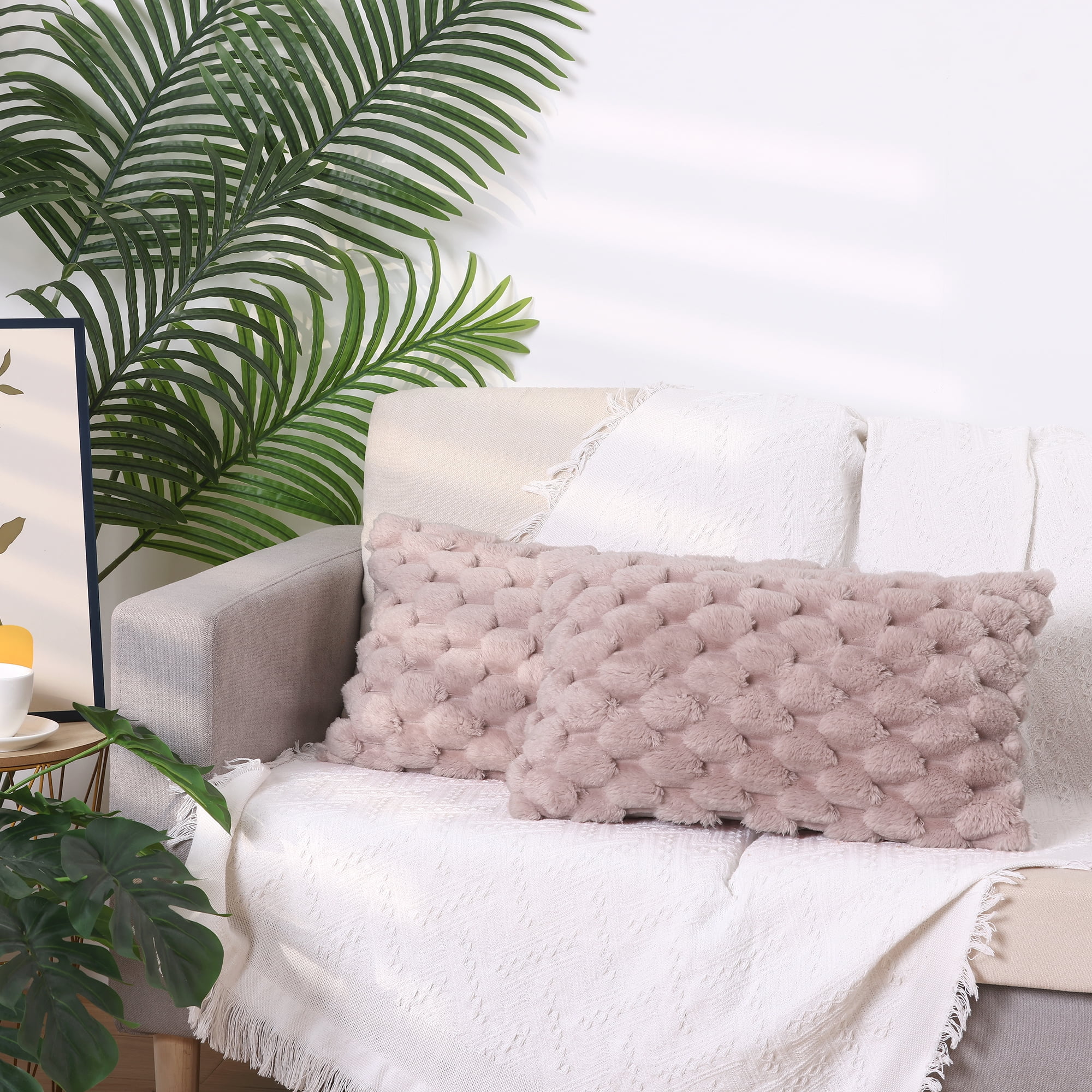 Unique Bargains 4 Fur Decorative Fuzzy Plush Throw Pillow Covers Soft Cozy Cushion Covers Pink 12" x 20"