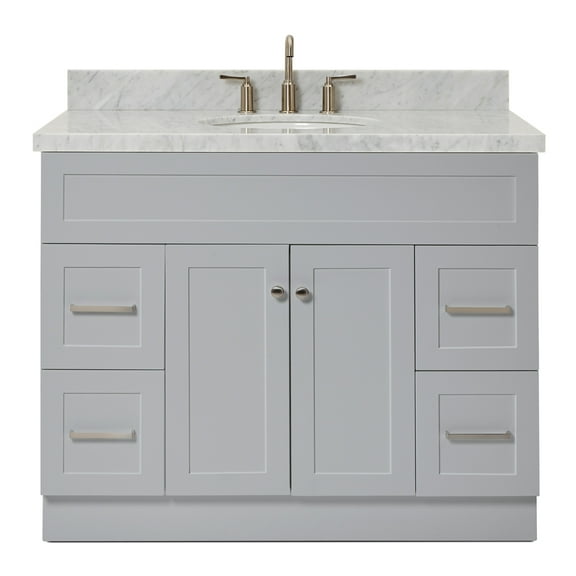 Ariel Hamlet 43 In. Oval Sink Vanity With Carrara White Countertop In Grey