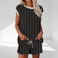thumbnail image 3 of dazeni Womens Pajamas 2 Piece Lounge Sets with Pockets Striped Short Sleeve T Shirts Drawstring Shorts Crewneck Sleep Matching Set, 3 of 5