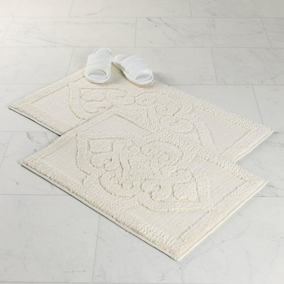Superior Myra Medallion Washable Bath Rug, Set of 2, Medium, Ivory