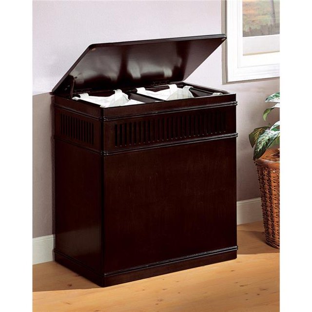 Benzara BM159236 Brown Wood Laundry Hamper with Removable Canvas Liner Bags