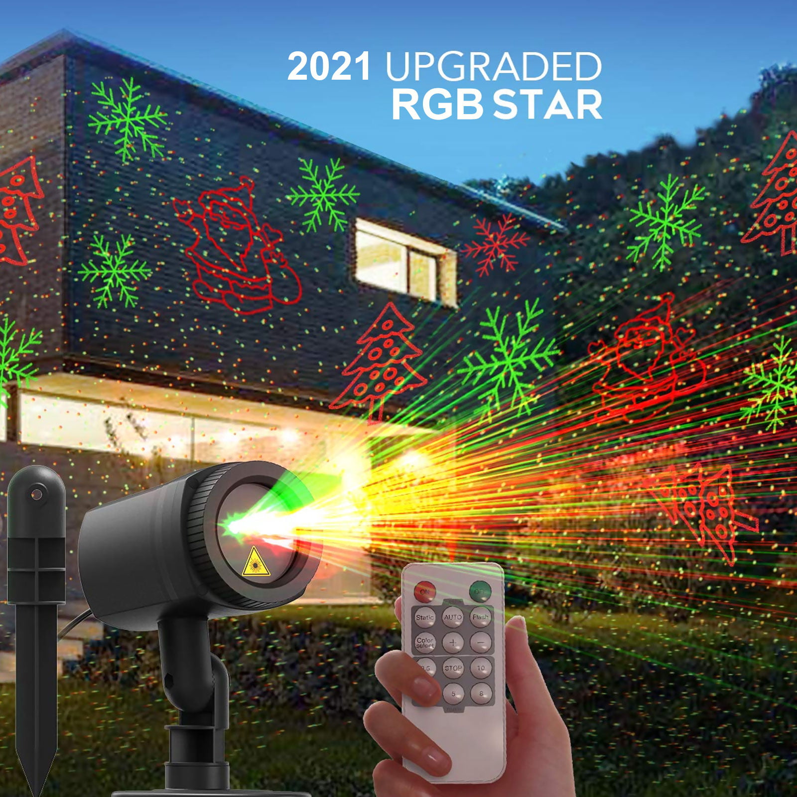 Waterproof Projector Lights LED Night Light Landscape Spotlight Romantic Red and Green Star Show with Remote Decorative for Bedroom Outdoor Garden Patio Wall Holiday Party