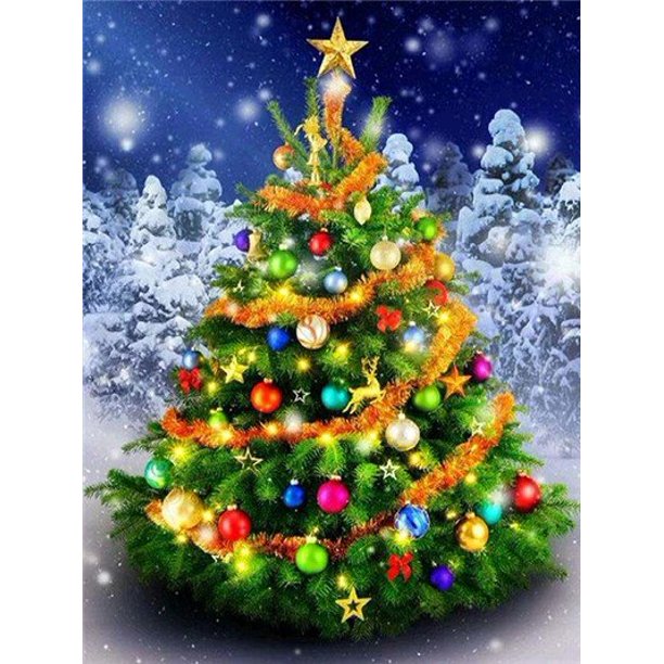 HOMFUN-Bordado de diamantes completo "Árbol de Navidad", pintura de diamantes, patrones de punto de cruz, diamantes de imitación sin terminar, decoración del hogar