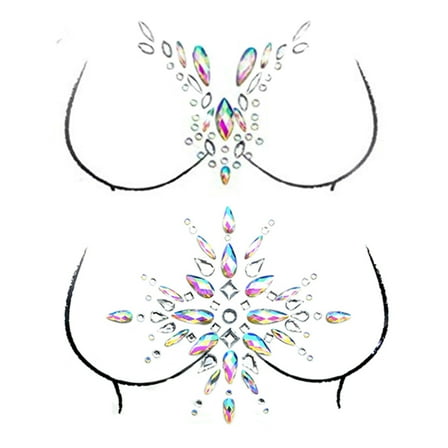 Rhinestone Chest Jewels Stick on, 2-Pack Mermaid Crystals Face Chest Body Gems Gliiter