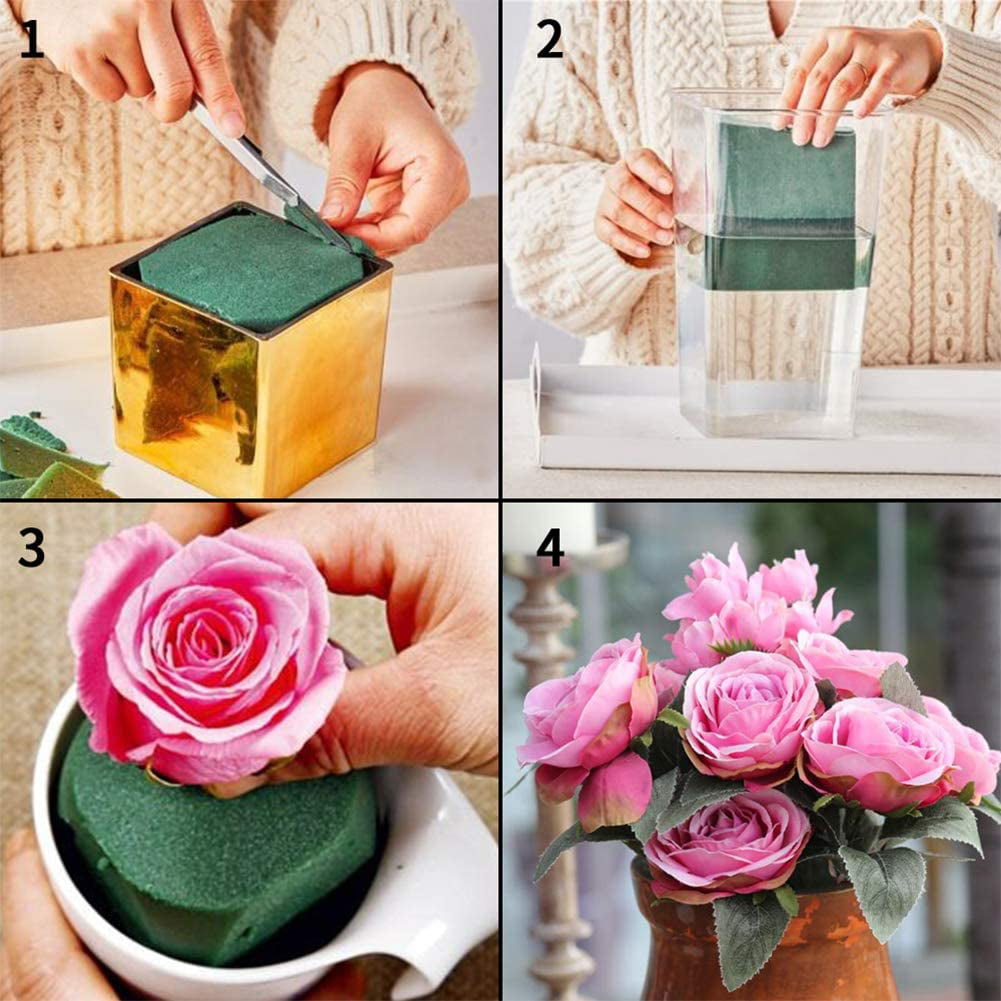 4Pcs Floral Foam Blocks,Casewin Green Wet Dry Flower Foam Plant Foam for  Fresh & Artificial Flower Arrangements DIY Craft 9”L x 4.3”W x 2.6”H