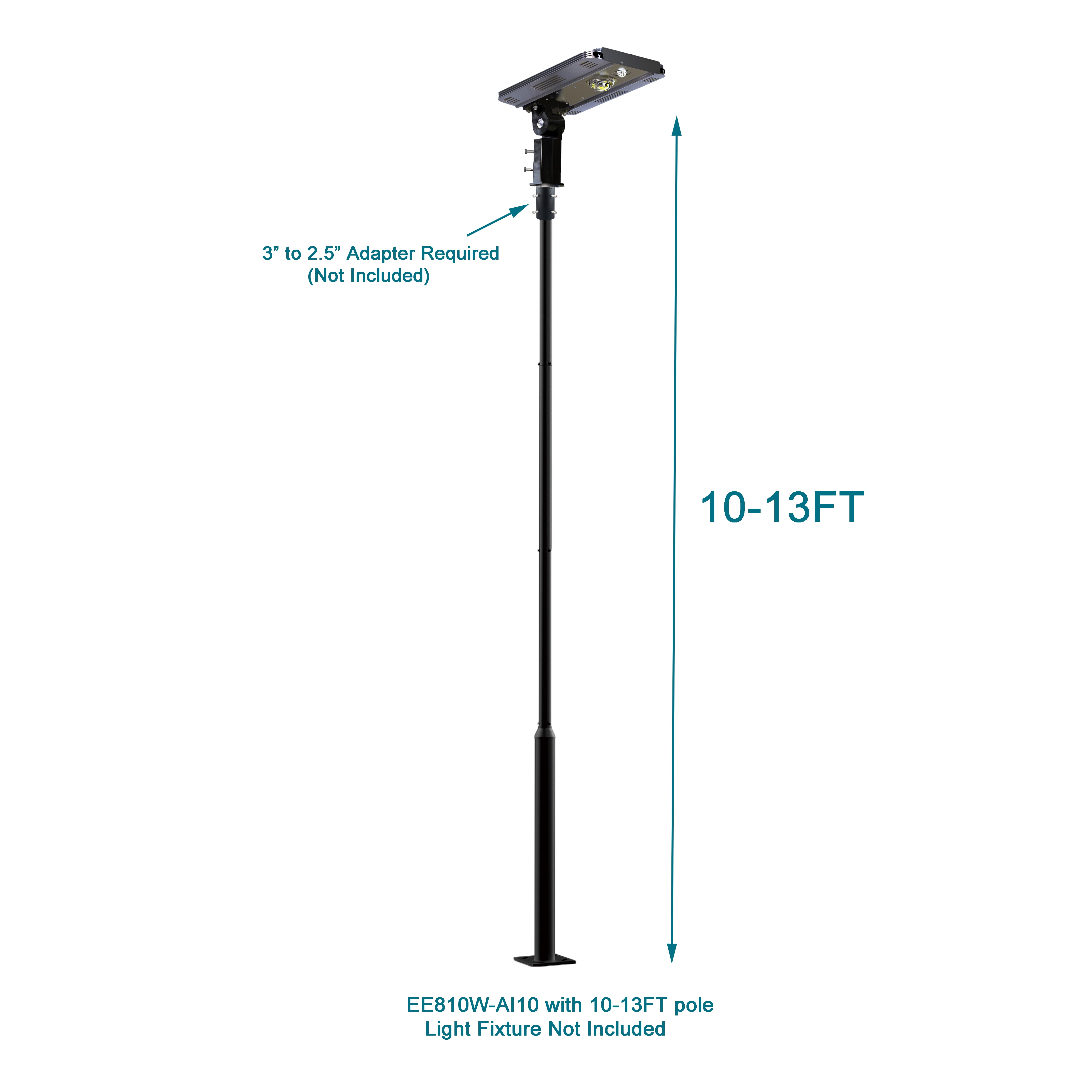 Outdoor Universal Light Post Pole 2.5–13 ft – Adjustable Black Metal Lamp Post with Metal Rebar Cage, Heavy-Duty Outdoor Street Yard Lighting Support