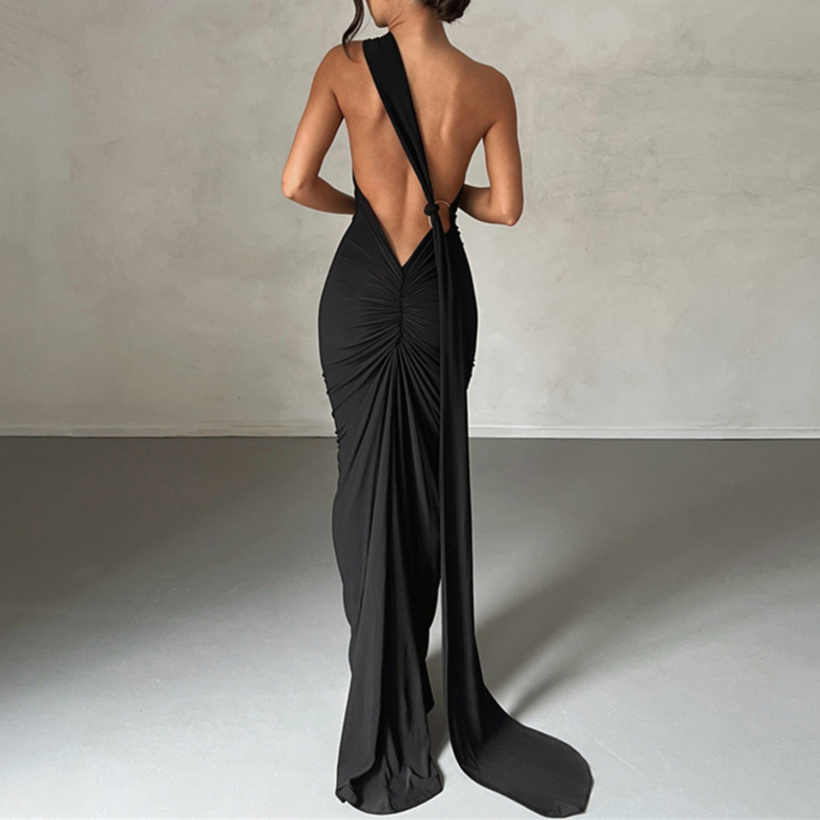 Aayomet Free People Dress Dupes Off Shoulder Formal Dress Wedding Guest Elegant Sleeveless Split Prom Midi Dresses,Black L