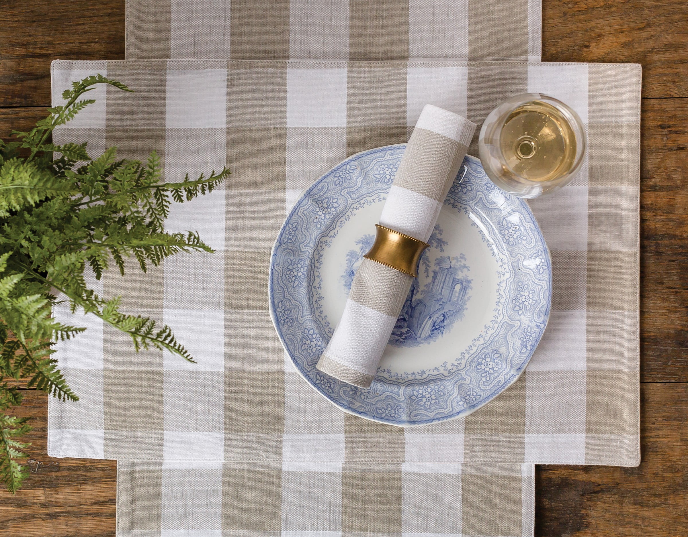 Sandstone & White Check Cotton Woven Placemat Set of 6