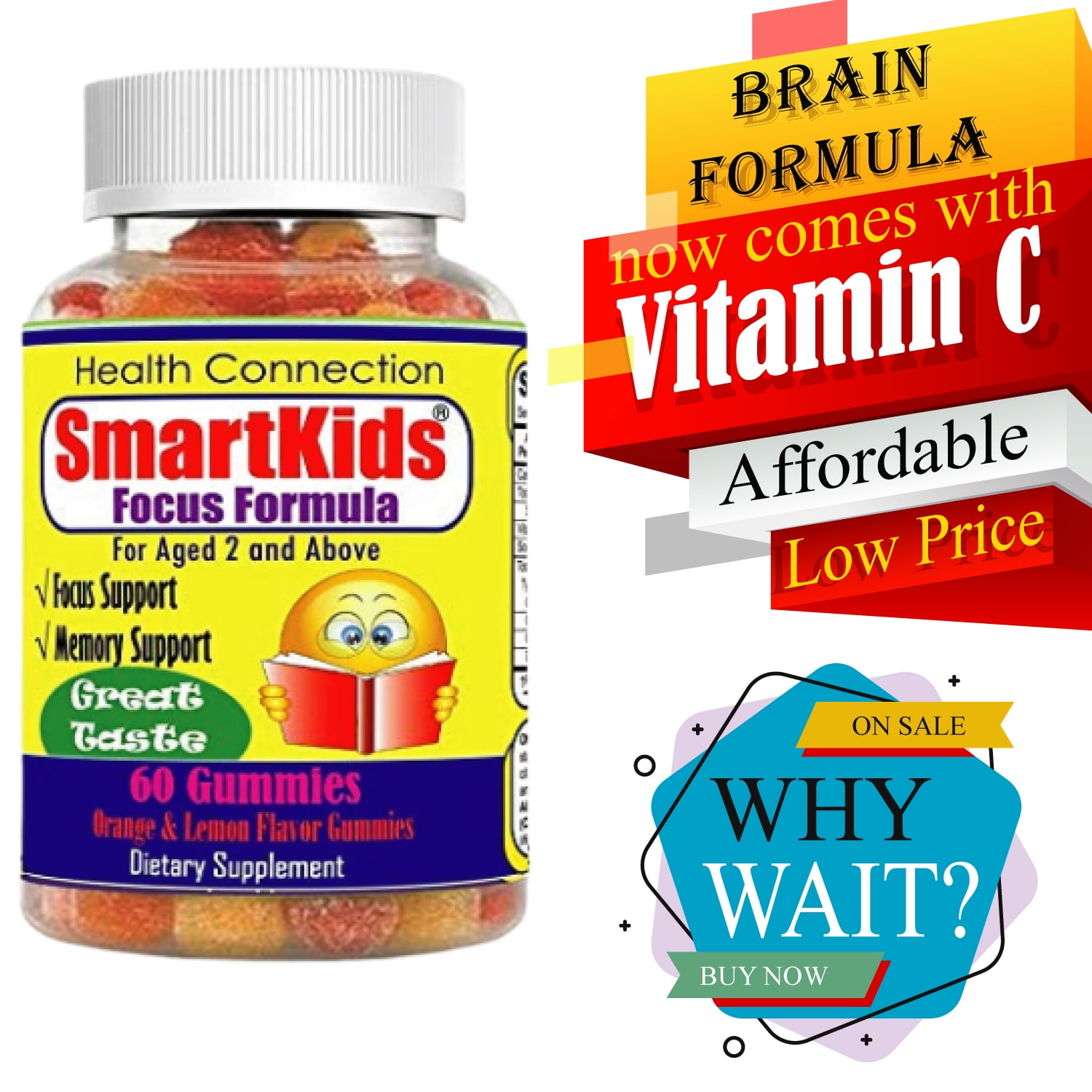 SmartKids Brain Vitamins for Kids, Brain Focus Supplements with Omega 3