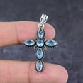 thumbnail image 2 of Natural Swiss Blue Topaz Handmade 925 Sterling Silver Cross Pendant 1.81", 2 of 4