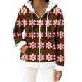 thumbnail image 2 of Women's Casual Fashion Long-Sleeve Zip-Up Fleece Hooded Cardigan with Christmas Print, Cozy and Warm for Winter Season,Red,XL, 2 of 5