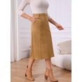 thumbnail image 3 of DARING DIVA Women's Faux Suede A Line Midi Skirt with Pockets XL Brown, 3 of 8