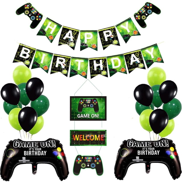 facefd 34pcs/set Video Game Banner Video Game Controller Balloons Birthday Banner Balloons for Birthday Party Game Party Decoration