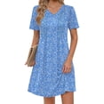 thumbnail image 4 of Fantaslook Summer Dresses for Women Short Sleeve Pleated V Neck Dress A Line Casual Tunic Dresses with Pockets, 4 of 10