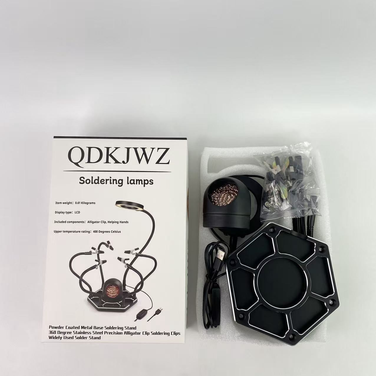 QDKJWZ Soldering lamps,Soldering Station Helping Hands with Magnifying Glass Third Hand PCB Holder Solder Tool Circuit Board Soldering Kit - Heavy Duty Base Plate