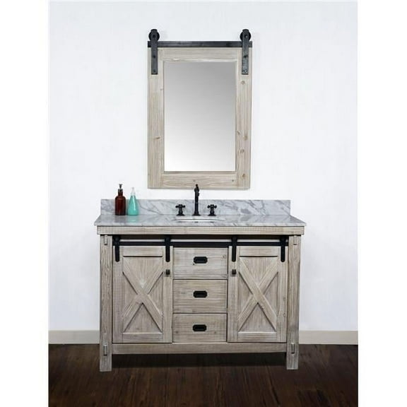 InFurniture WK8548-CW TOP 48 in. Rustic Solid Fir Barn Door Style Single Sink Vanity with Carrara White Marble Top, Driftwood - No Faucet - 49 x 34.6 x 22 in.