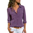 thumbnail image 2 of Women Casual Solid Long Sleeve Turn Down Collar Pockets Button Front Shirt Tops, 2 of 6