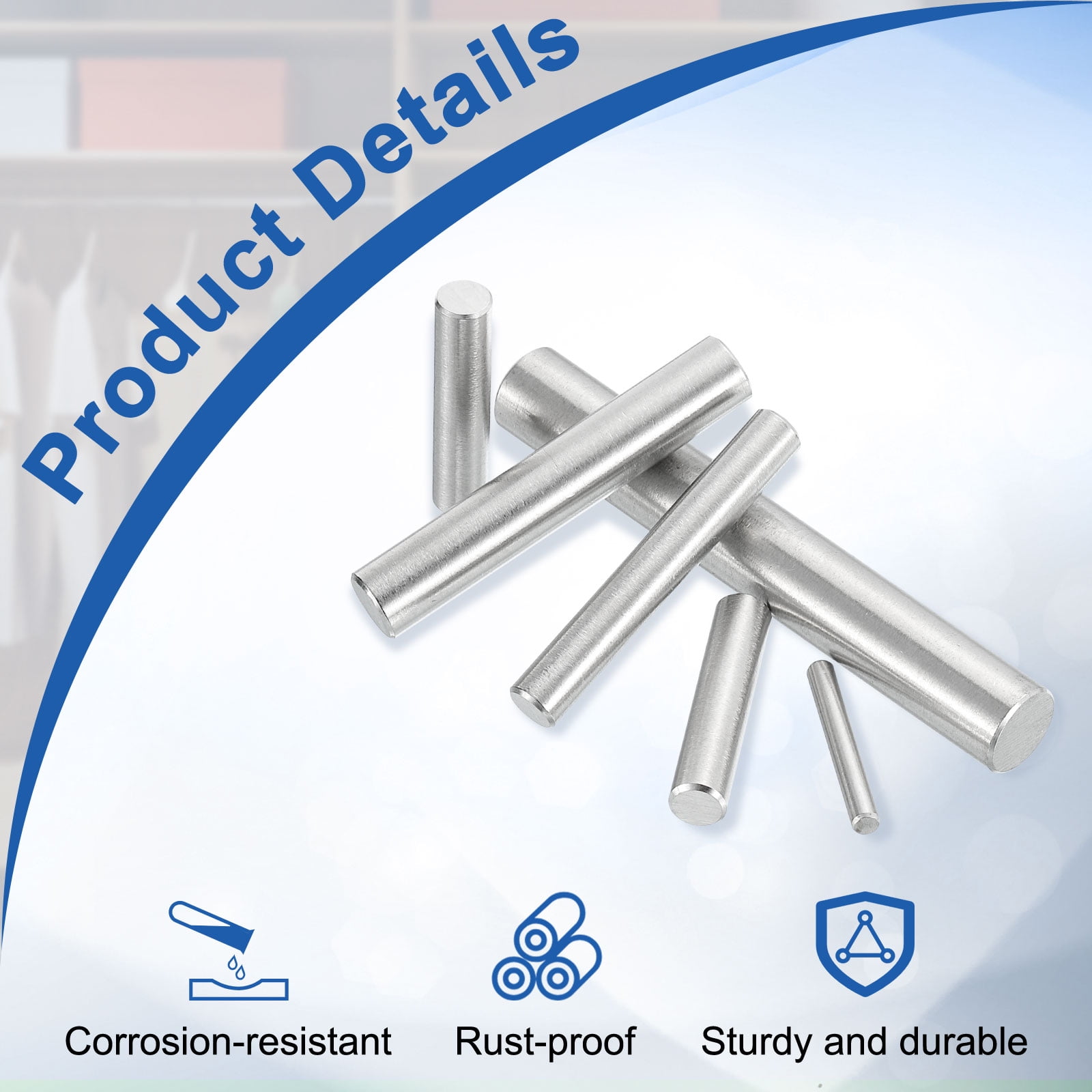 200Pack 2.5 x 35 mm Dowel Pins, 304 Stainless Steel Shelf Support Peg Pin, Silver