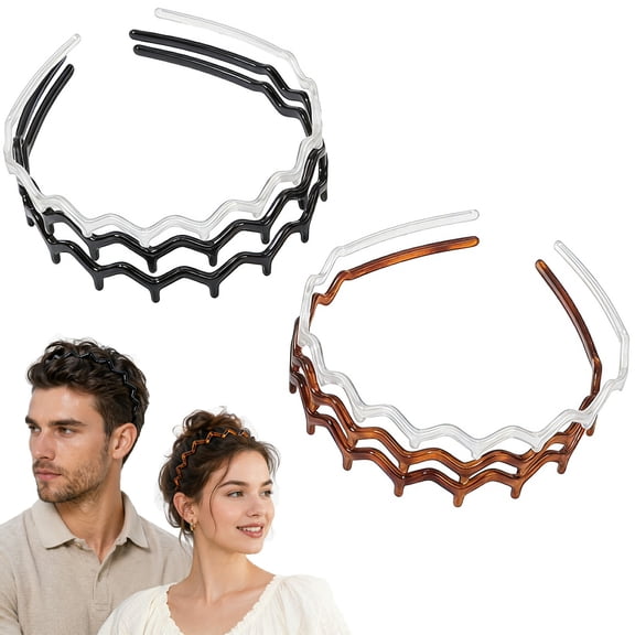 BlinkLLX 6 Pieces Zigzag Headband for Thick Curly Hair Plastic Shark Tooth Comb Zig Zag Headband Plastic Wavy Teeth Hair Hoop Accessory for Women Men Lady(Black, Brown)