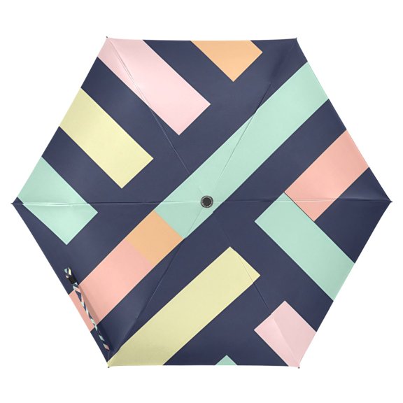 FORMRS Travel Umbrella Folding Auto Open Close Windproof Rain UV Protection, Green Stripes