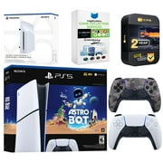 Sony PlayStation 5 Astro Bot Slim Digital Bundle with Disc Drive, Extra Controller, MightySkins Game Collection Services and 2 Year Extended Warranty - Gray Camo