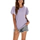 thumbnail image 2 of Txlixc Tops de mujer, cuello redondo con volantes, manga corta, ganchillo, hueco, suéter suelto, camiseta de color sólido Txlixc Moda, 2 of 7