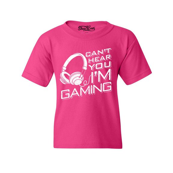 Shop4Ever Kids I Can't Hear You I'm Gaming Graphic Child's Youth T-Shirt X-Small Heliconia Pink