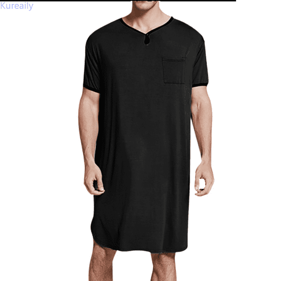 Kureaily Men's Nightshirt Comfy Nightwear Big&Tall V Neck Short Sleeve Soft Loose Pajama Sleep Shirt