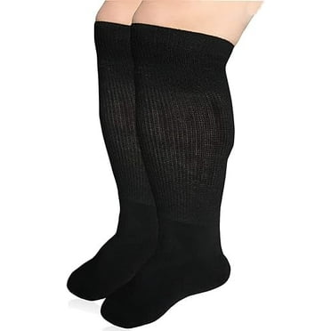 1 Pairs Extra Width Diabetic Socks for Lymphedema, Bariatric Non Binding Knee High Sock for Swollen Edema Cast Feet Mens and Womens Legs, Slouch Boot Socks