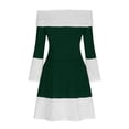 thumbnail image 4 of Jacenvly Holiday Dresses for Women Christmas Mid Sleeve Solid Cocktail Dresses Boat Neck Mid-Length Skirts Draw Back Waist Women'S Ladies Slim Off-The-Shoulder Mid-Calf Dress Army Green, 4 of 4