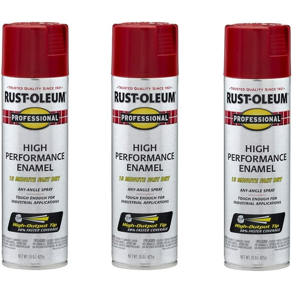 Rust-Oleum 7564838A3 Professional High Performance Enamel Spray Paint, 3 Pack, Gloss Safety Red, 45 Ounce