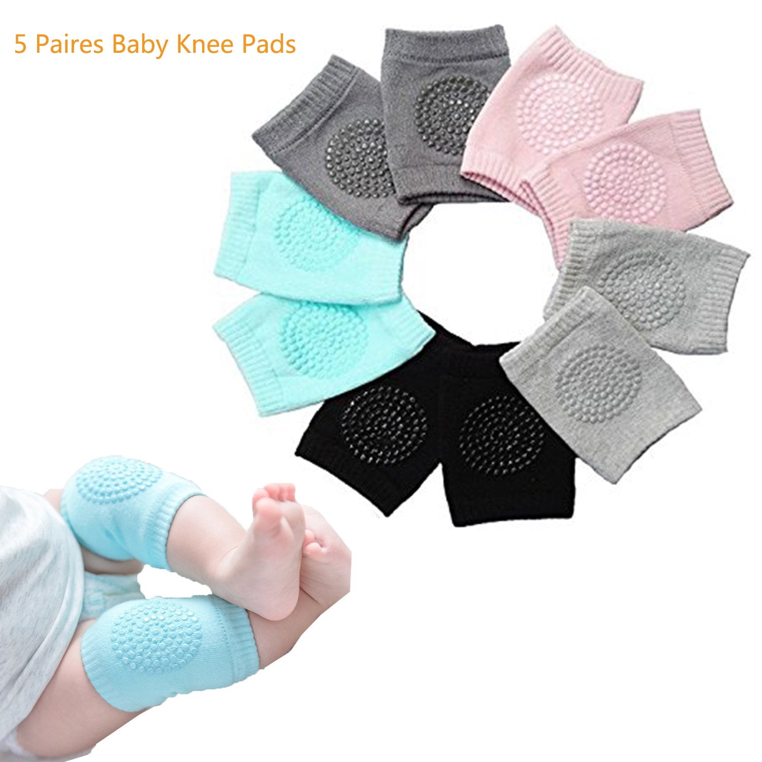 Aokur Baby Knee Pads for Crawling 5 Pairs AntiSlip Unisex Toddlers
