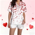 thumbnail image 6 of PNTUTB Women's Casual Fashion Heart Print Collared Short Sleeve Pocket Top with Elastic Waist Shorts Pajama Set, 6 of 6
