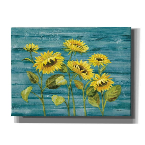 Epic Graffiti 'Cottage Sunflowers Teal' by Silvia Vassileva, Canvas Wall Art, 54"x40"