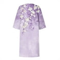 thumbnail image 4 of Wycnly Womens Dresses Beach Comfy Breathable Cotton Linen Loose Tunic Midi Sundress Summer Floral Print V-Neck Elbow-Length Formal Knee-Length Dress Purple XL, 4 of 5