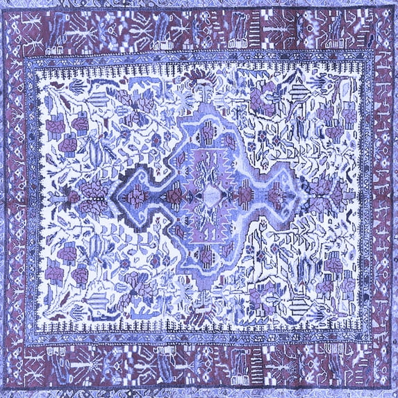 Ahgly Company Machine Washable Indoor Square Persian Blue Traditional Area Rugs, 5' Square