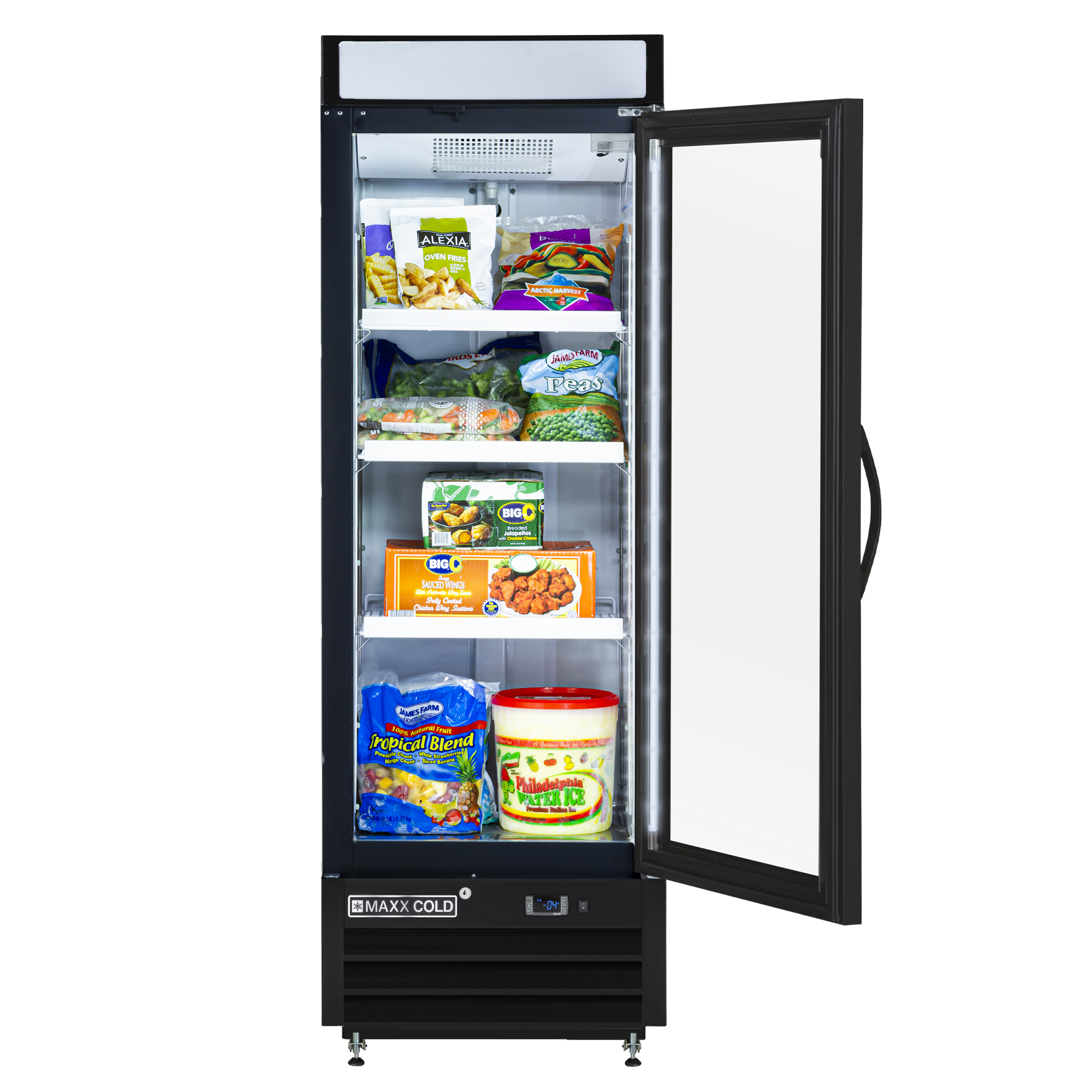 Maxx Cold Single Glass Door Merchandiser Freezer, Free Standing, 25"W, 16 cu. ft. Storage Capacity, in Black (MXM1-16FBHC)