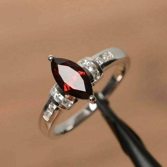 2Ct Marquise Cut Lab Created Red Garnet Engagement Ring 14K White Gold Plated