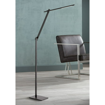 Possini Euro Design Barrett Modern Floor Lamp 53" Tall Anodized Black Metal LED Adjustable Touch On Off for Living Room Reading Bedroom Office House