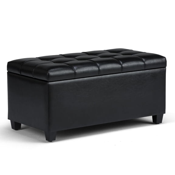 Storage Ottoman Bench - Rectangular Tufted Ottoman with Hidden Storage - Vegan Leather - 33.3" W x 17.5" D x 17.1" H