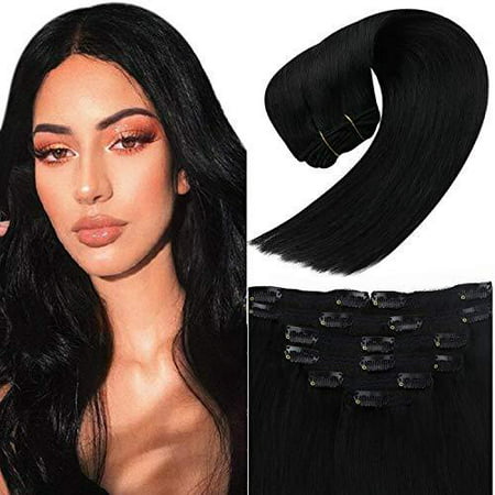 Sunny Clip in Hair Extensions Black Short Human Hair Clip Extensions Solid  Color Black Clip in Extensions Straight Double Weft 12inch 5Pcs 70G |  Walmart Canada