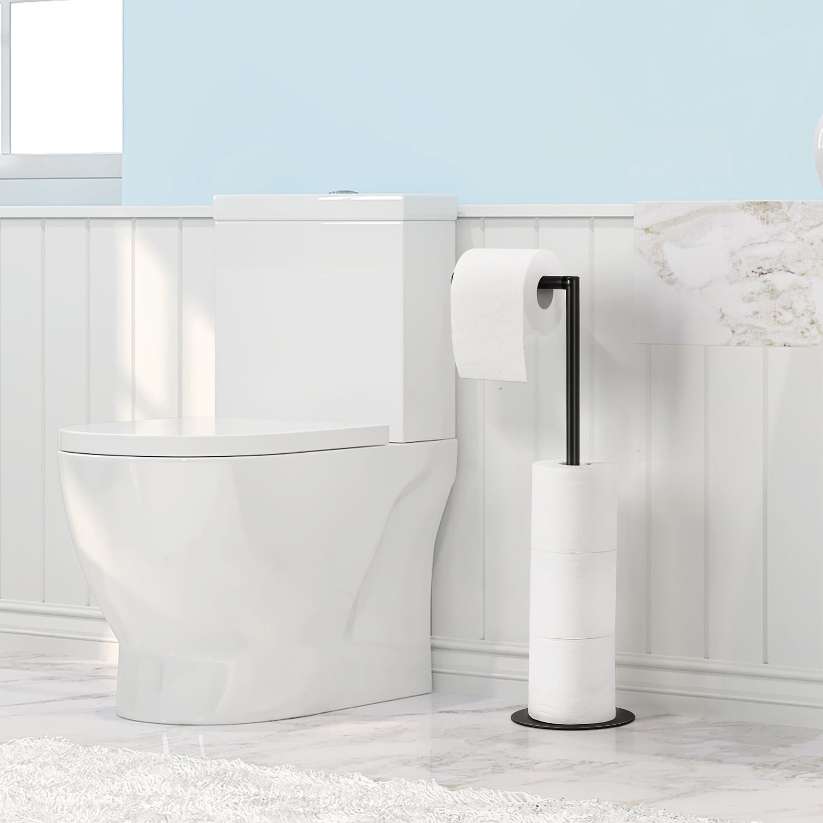 Freestanding Metal Toilet Paper Holder Stand, Black