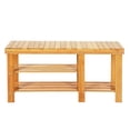 thumbnail image 4 of Hassch 35.4 Inch Bamboo Shoe Rack Bench with Boots Storage, 3-Tier Slatted Entryway Organizer, Space-Saving Stool in Natural Finish, 4 of 8