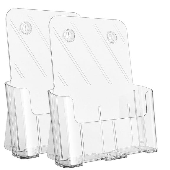 Ktrio Acrylic Brochure Holder 8.5 x 11 inches Plastic Acrylic Literature Holders Clear Flyer Holder Rack Card Holder, Magazine, Pamphlet, Booklet Display Stand Trifold Holder Desk or Wall Mount 2 Pack