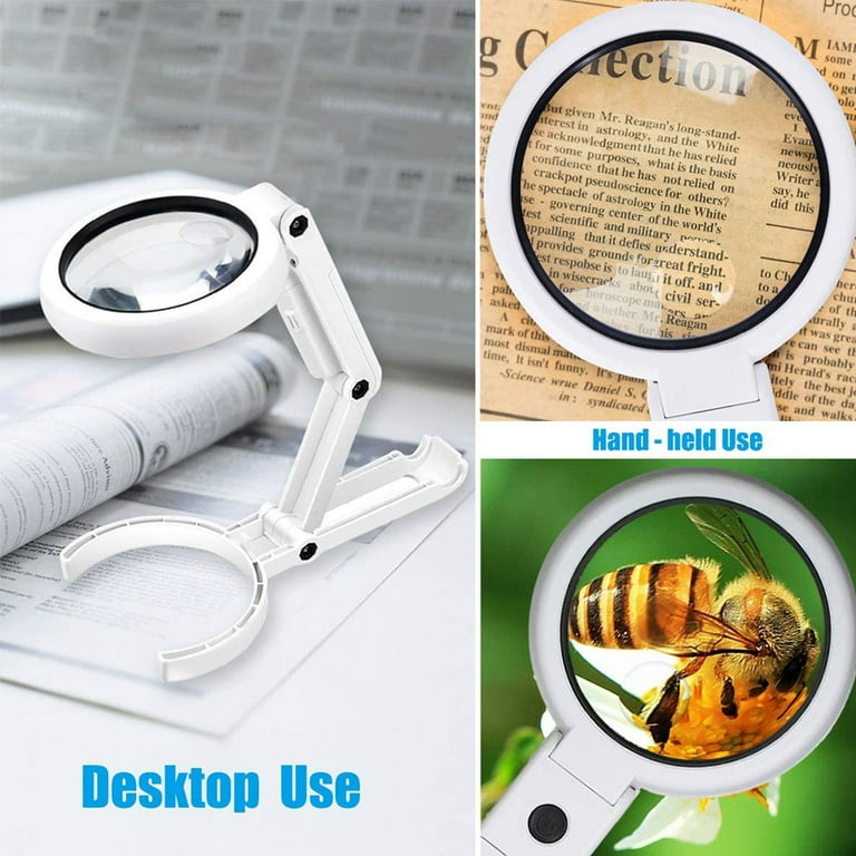 Portable Handheld Magnifying Glass with LED Light Foldable Desktop