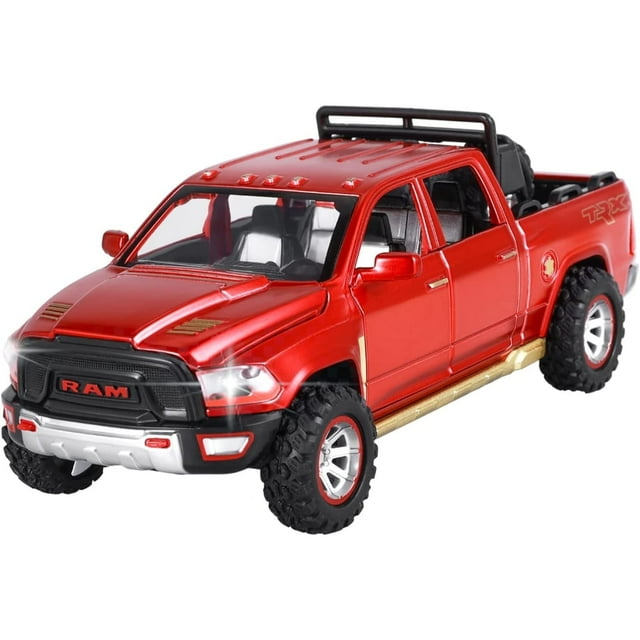 DEBGFS Camions Jouets Dodge Ram Camion Jouet Pickup TRX 1500 à Rétrofriction Camions Modèle en Métal Moulé sous Pression pour Garçons de 3 Ans et Plus, Rouge