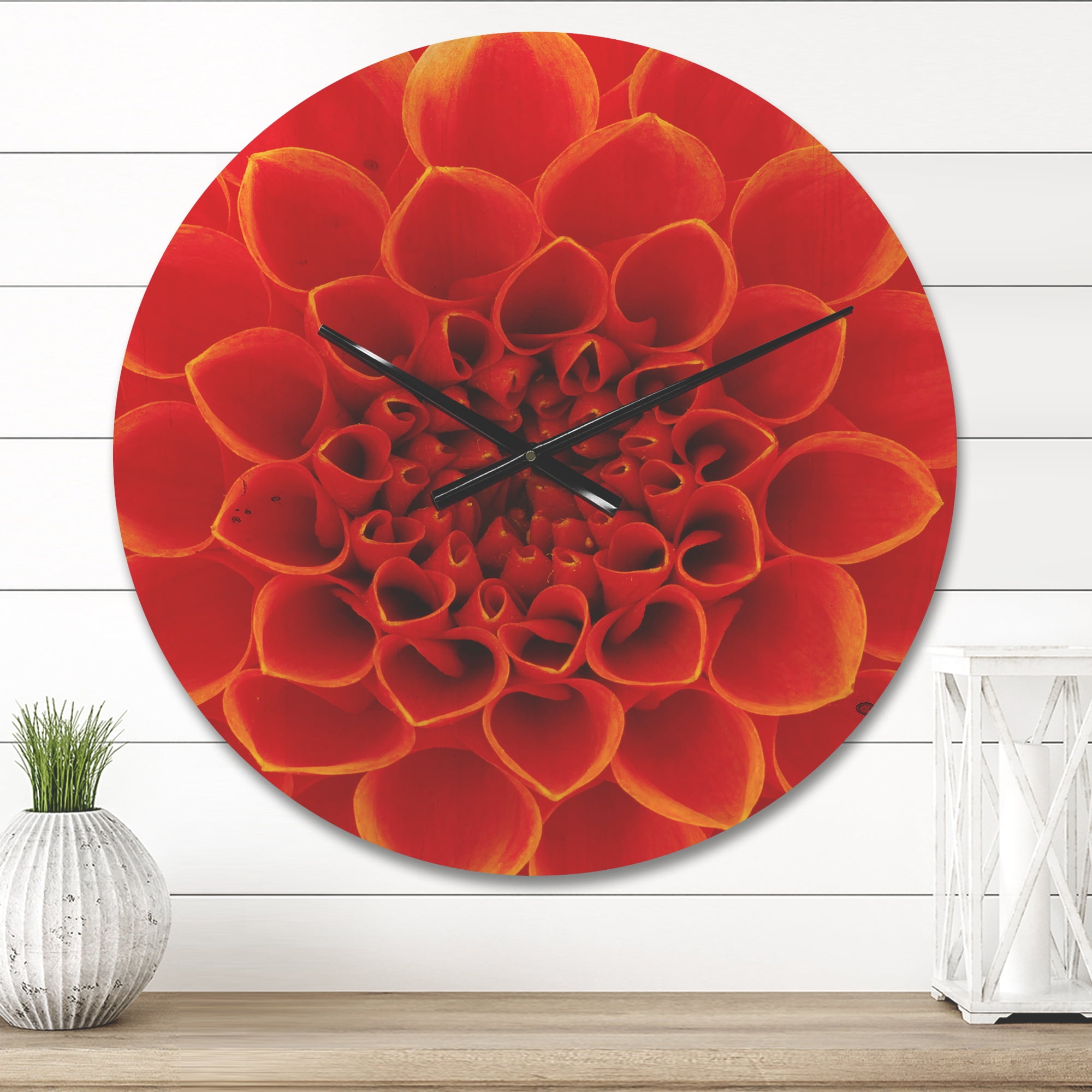 Designart 'Close Up Orange Flower' Modern Wood Wall Clock