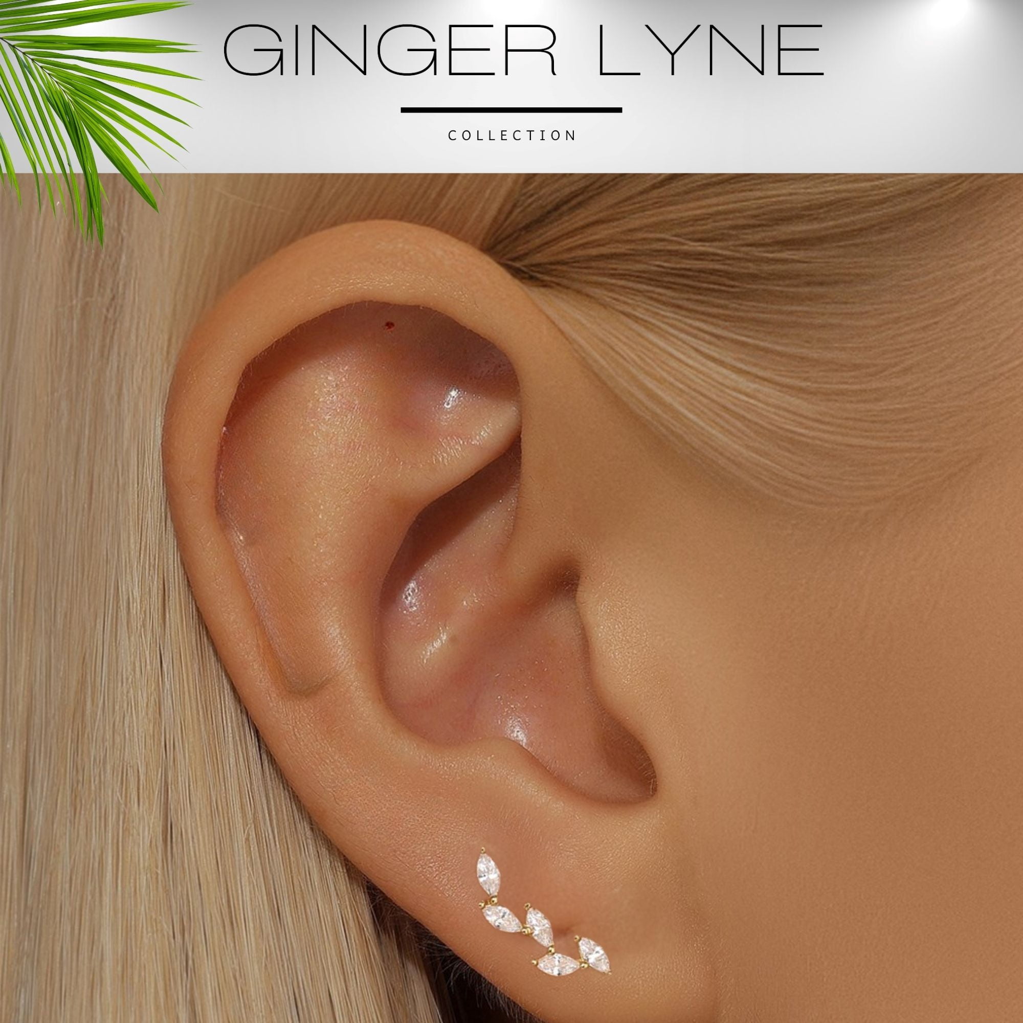 Marquise CZ Flat Back Earrings for Cartilage Helix Tragus Lobe Gold Plated Sterling Silver 1 pair by Ginger Lyne